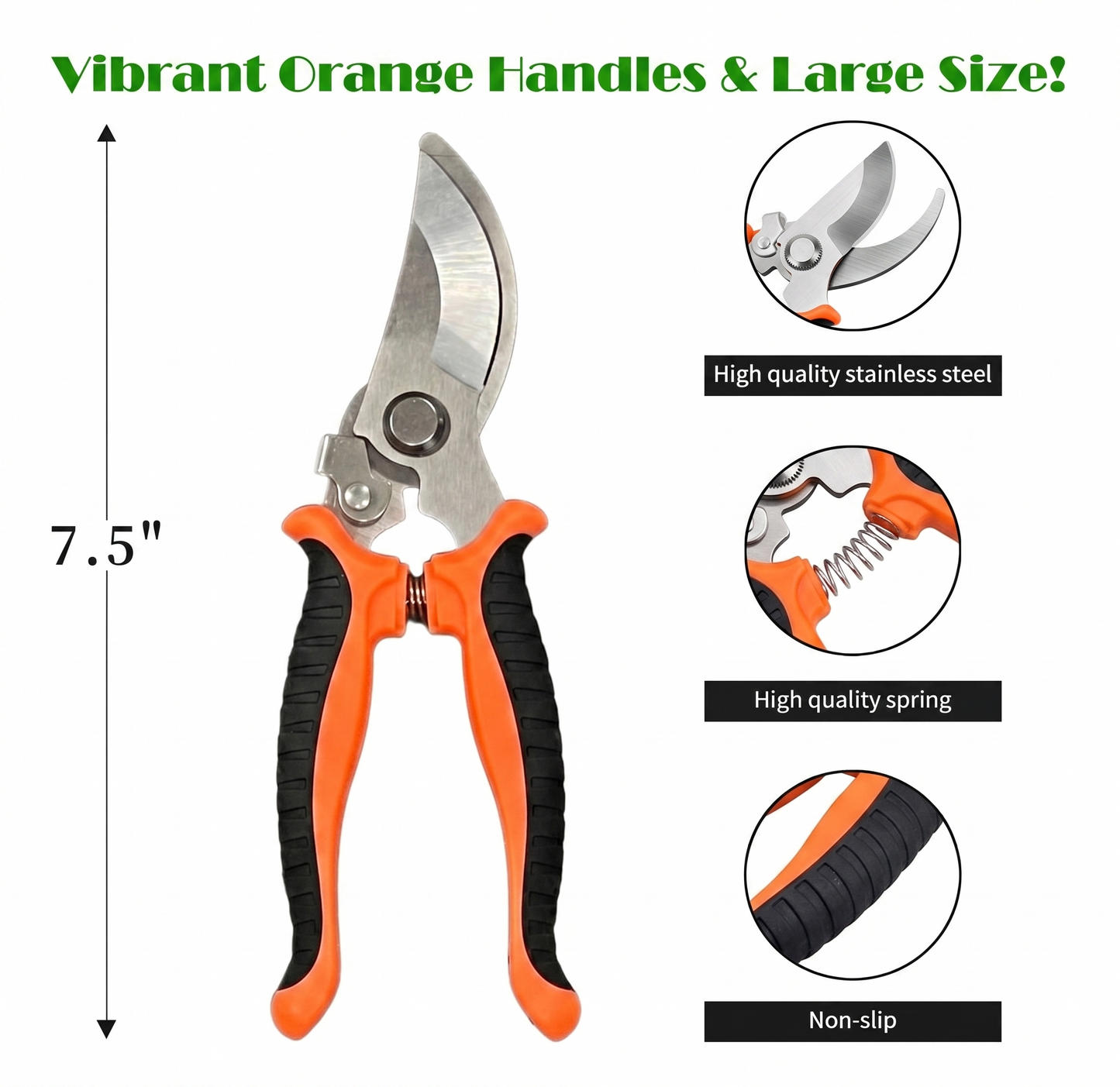 TDL Professional 7.5" Pruning Shears – High-Carbon Stainless Steel Garden Clippers with Non-Slip Comfort Grip